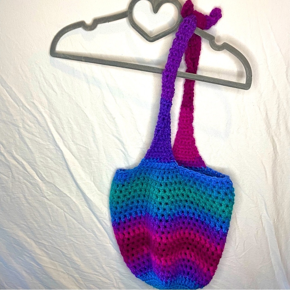 Crocheted Handmade Shoulder Bag Multicolored acrylic yarn